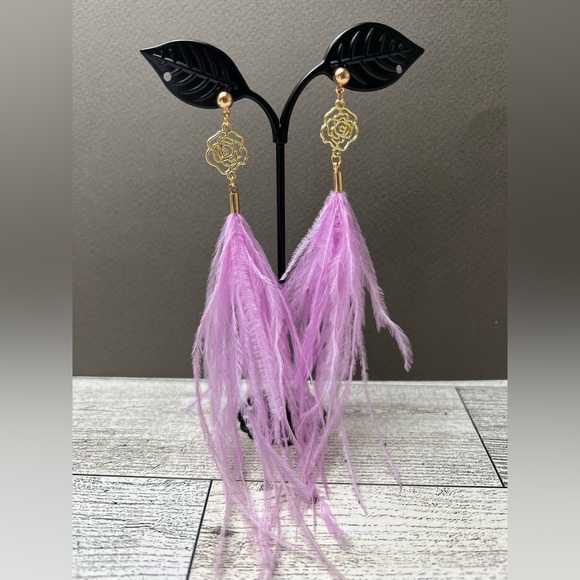 Long Dangle Pink Feather Hippie Chic Earrings - Flirty Boho Chic Earrings - Picture 12 of 15